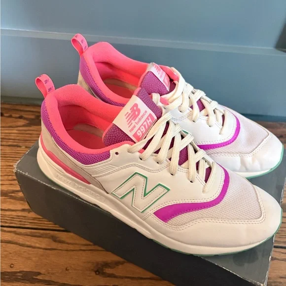 New Balance White Sneaker with Pink, Coral & Mint Accents - Picture 5 of 8